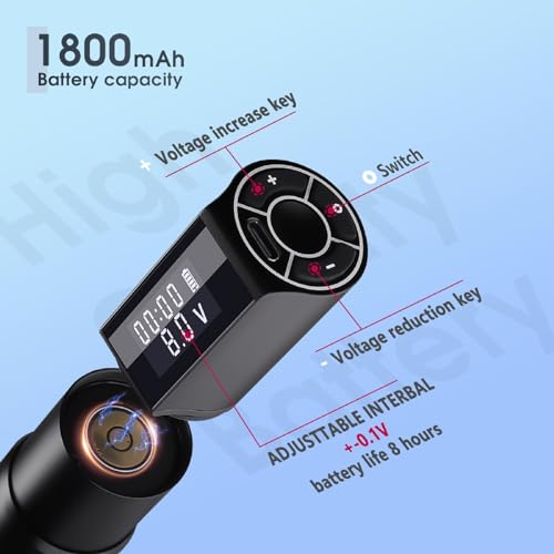 Tattoo Gun Kit Wireless Tattoo Machine Kit, Complete Tattoo Kit with Tattoo Pen Mixed Tattoo Cartridge Needles Tattoo Ink, 1800mAh Battery Power Supply and Customized High-Performance Motor(3.5mm Cam)