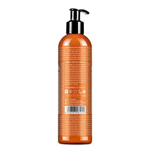 Dr. Bronner's 3-in-1 Orange & Lavender Organic Hand and Body Lotion, Made with Organic Oils, Used for Hands, Face and Body, Certified Fair Trade & Vegan Friendly, 236ml Recycled Bottle