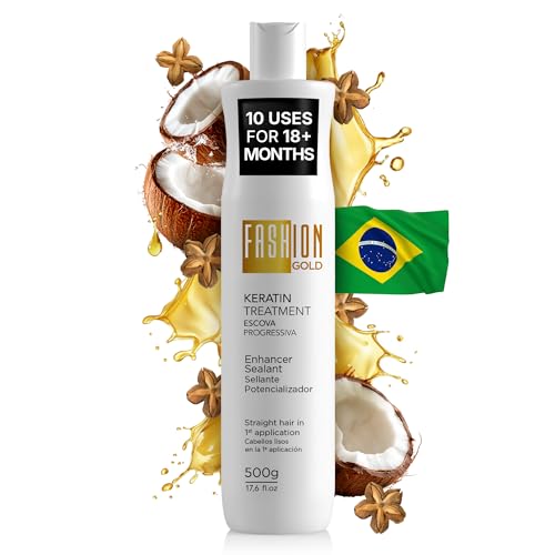 FASHION GOLD Keratin Hair Treatment (10 USES per Bottle), Keratina para Alisar el Pelo, Hair Botox Treatment, At Home Keratin Treatment, Alisados Organicos SIN FORMOL, Verdadera Keratina Brasile?a