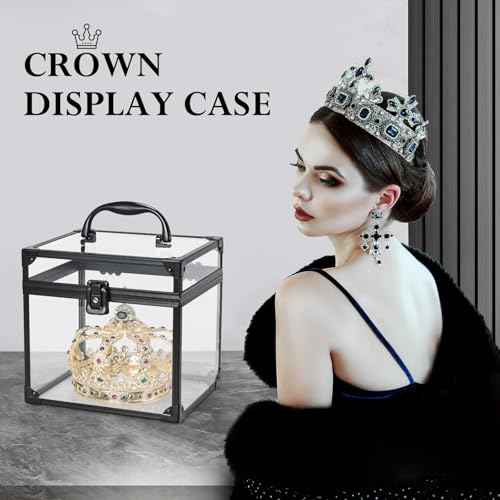 FRENESSA Portable Makeup Case Clear Crown Box Cosmetics Display Case Toiletry Organizer Box Transparent Acrylic Artists Train Case Travel Makeup Tools Storage for Vanity Bathroom Counter Dresser Case