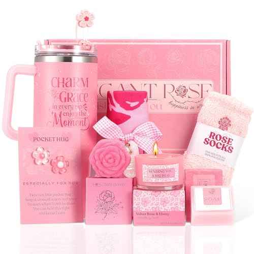 Self Care Gifts for Women Birthday Gift - Get Well Gifts Basket Thank You Gifts, Rose Relaxing Spa Gift Basket Self Care Package for Women Her Mom Friend Wife Sister Best Friend Coworker Nurse Teacher