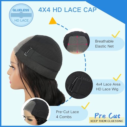Wear and Go Glueless Bob Wig Human Hair Pre Plucked Pre Cut 4x4 Lace Closure Bob Wigs For Black Women Human Hair Glueless Straight Bob Lace Front Wigs For Beginner Short Wig Human Hair (10 Inch)