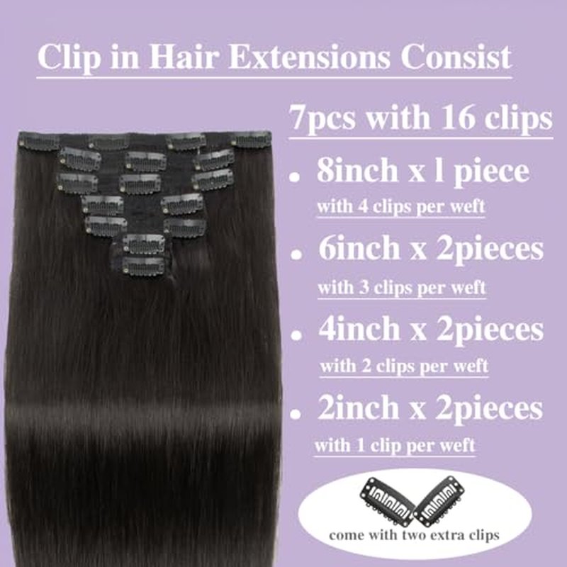 Clip in Hair Extensions Real Human Hair,20 Inch 120g 7Pcs Brazilian Virgin Remy Human Hair Extensions for Women Straight Natural Black Seamless Invisible Hair Extensions Clip in Double Weft