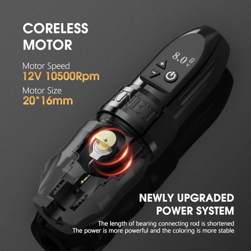 Xnet Titan Wireless Tattoo Machine with 42mm Grip - 2400mAh Battery Power Tattoo Gun with Coreless Motor Digital LCD Display Tattoo Supply for Professional Tattoo Artists