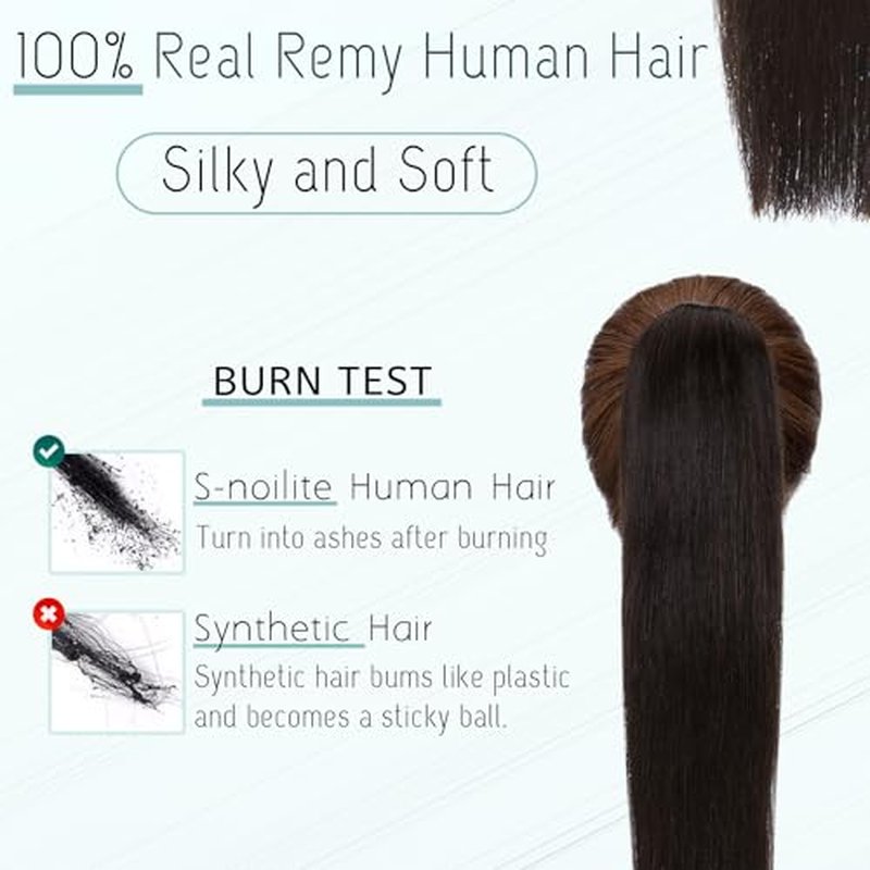 S-noilite Claw Clip Ponytail Extension Human Hair #1B Natural Black Real Remy Human Hair Ponytail Extension 18inch Long Straight Hair Pony Tails Hair Extensions For Women 115Grams