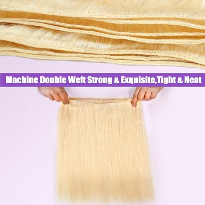 613 Bundles Human Hair 32 Inch Straight Blonde Bundles Human Hair 100% Unprocessed 12A Grade Brazilian Virgin Raw Hair Quick Weave 1 Bundles Hair Extensions for Women