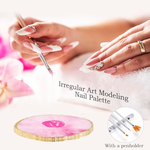 Nail Art Tools 27Pcs Set,Nail Art Brush,Resin Nail Art Palette,5 Pcs Nail Art Sculpture Pen,2-way Acrylic Silicone Engraving Pen Dotting Pen Tools Nail Art Kit for Nail Art DIY