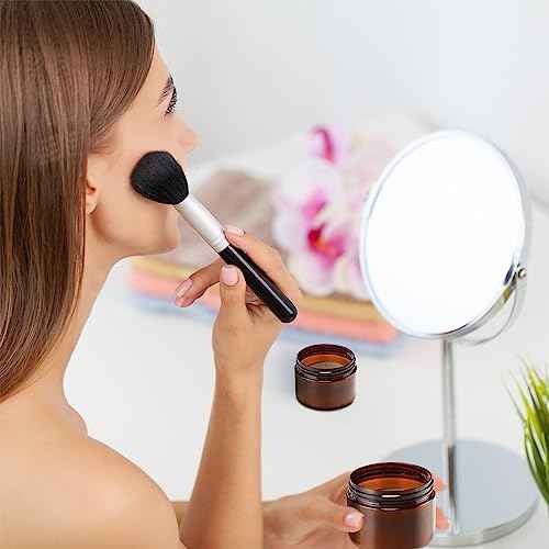 Dandat Amber Plastic Jars with Lids Refillable Round Storage Container with Labels and Pen Christmas Small Empty Travel Jar for Lotion Gel Essential Oil Body Powders Ointments(4 oz, 121 Pcs)