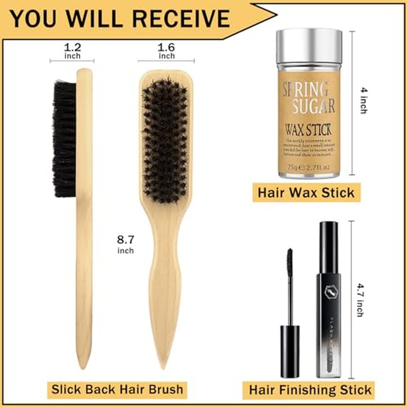 Hair Wax Stick Set for Flyaways Slick Back ? Includes Wax Stick for Hair, Slick Back Hair Brush, Hair Finishing Stick ? Hair Styling Products for Women, Taming Frizz & Creating Sleek Styles