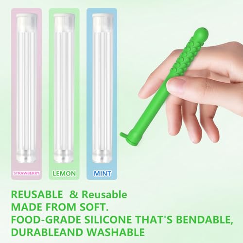 6PCS Flavored Chewable Sticks with Essential Oil,Portable Chewable Slicone Sticks,Fresh Breath Oral Relaxation Stick with 12 Replacement Cores, Can Taken Anywhere Focus