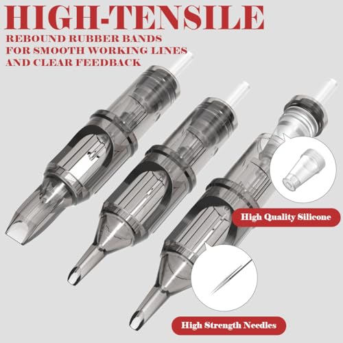 Solong Tattoo Cartridge Needles (50PCS Mixed RL RS M1) 10 Sizes, Tatttoo Needles #12 0.35mm Standard Disposable Tattoo Cartridges with Membrane Assorted Size Round Liner/Round Magnum EN07-50KIT-B