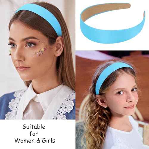 Wecoe 10 Pack Satin 1.3 Inch Wide Light Blue Headbands for Women & Girls - Non-Slip Fashion Hair Accessories for DIY Holiday Costume, Diademas Coreanas Para Mujer