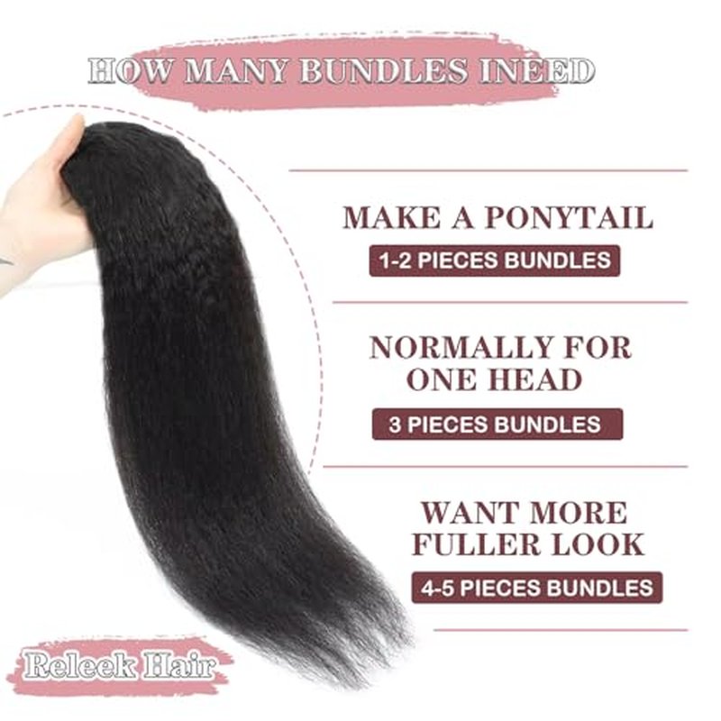 Kinky Straight Human Hair Bundles 20 22 24 Inch Yaki Straight Human Hair 3 Bundles Kinky Straight 12A 100% Unprocessed Brazilian Virgin Remy Human Hair Extension For Black Women