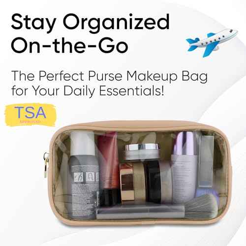 Clear Makeup Bag, Beige Mini Makeup Bag for Purse, Small Clear Cosmetic Bag, Pouch Organizer, Travel Cosmetic Case, Mini Pouch for Purse, Beige