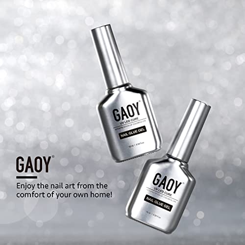 GAOY 2Pcs 16ml Gel Nail Glue for Acrylic Nails Tips, 2 in 1 Nail Glue and Base Coat, UV Light Cure