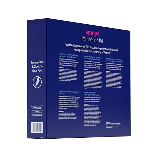 Amop? Pampering Kit - Contains Charcoal Foot Scrub, Tea Tree Foot Scrub, Epsom Salt Foot Scrub, Invigorating Foot Soak, Tired Leg & Foot Rejuvenator, Foot & Leg Scrubber and Luxury Storage Bag