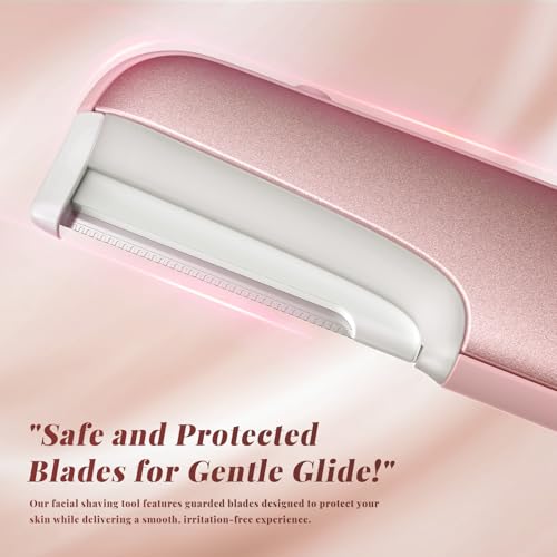 Dermaplaning Tool for Women Pink - Facial Exfoliation & Peach Fuzz Hair Removal with Rechargeable Sonic Edge Technology, 10 Refill Blades