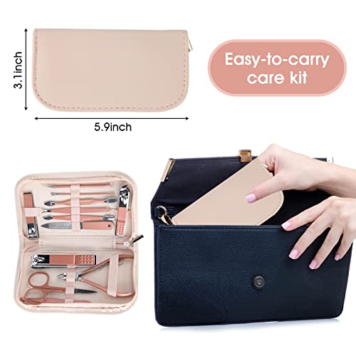 Nail Clippers and Beauty Tool Portable Set Manicure Set 12 in 1, with Pink Leather Bag, Suitable for Home, Workplace, Outdoor Travel, Gift Giving, Salon