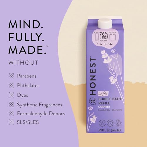 The Honest Company Foaming Bubble Bath Refill Carton | Gentle for Baby | Naturally Derived, Tear-Free, Hypoallergenic | Lavender Calm, 32 fl oz