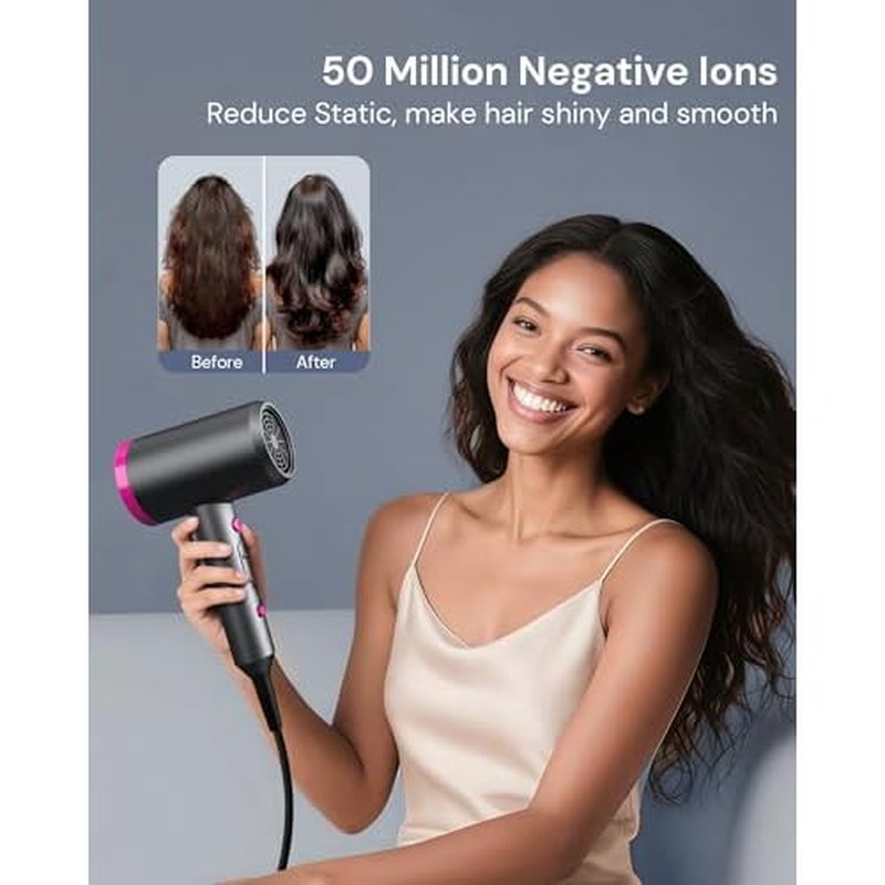 Hair Dryer with Diffuser for Curly Hair, 1800W Ionic Blow Dryer for Women & Men, Fast-Drying, Lightweight, Low Noise, Hair Care Styling Tool for Home, Travel