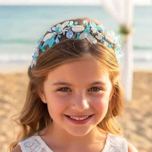 Campsis Mermaid Headpiece, Blue Seashell Hair Accessory for Girls, Starfish Headband for Women