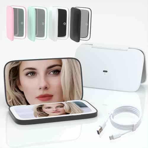Mini Travel Makeup Mirror with Light ? Dual-Sided 5X/1X Magnification, Auto On/Off LED Lights, 180¡Æ Foldable Design, Portable Cosmetic Mirror for Handbag Small Make up Mirror - Black