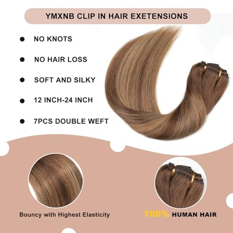 Clip In Hair Extensions Real Human Hair 24Inch 120g 100% Remy Human Hair Extensions Clip Ins Invisible Seamless Straight Human Hair Clip In Extensions 7pcs Double Weft #4/27