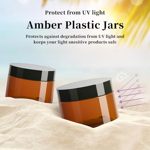 TUZAZO 4 Oz Amber Plastic Cosmetic Jars Leak Proof Small Container with lids for Cream, Lotion, Powder, Ointments, Beauty Products, 12 Pcs