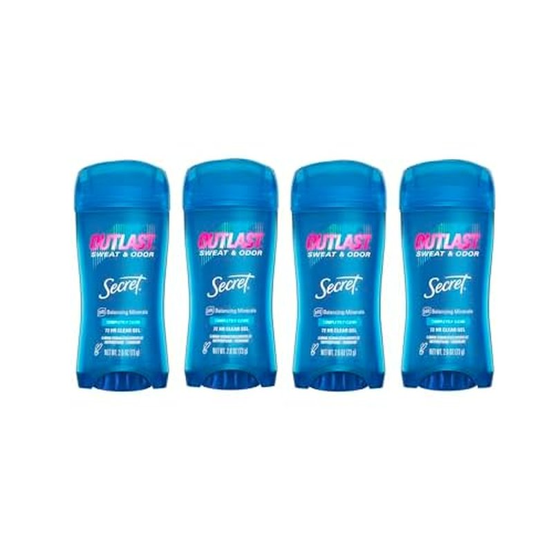 Secret Outlast Clear Gel Antiperspirant Deodorant for Women, Completely Clean, 2.6 oz (Pack of 4)