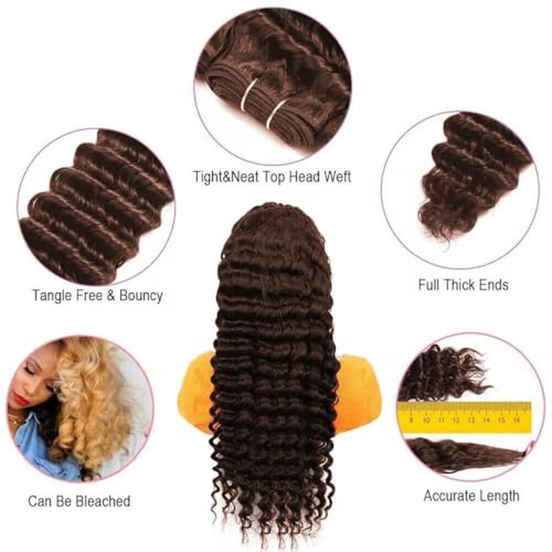 12A Deep Wave Bundles Human Hair 16 18 20 Inchs Brown Human Hair Bundles Deals 3 100% Brazilian Curly Deep Wave Extensions