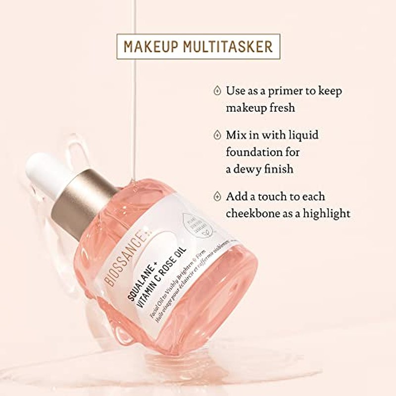 BIOSSANCE Squalane + Vitamin C Rose Advanced Facial Oil - Brightening, Firming, and Hydrating Serum for All Skin Types - Chios Crystal Oil, Damascus Rose Extract & Squalane for Radiance