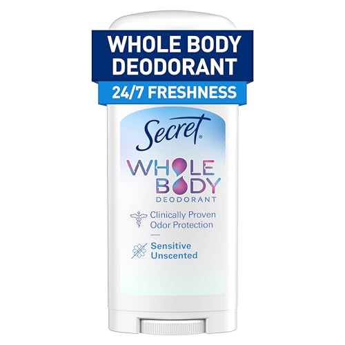 Secret Whole Body Deodorant Stick for Women, Naturally Derived Ingredients, Unscented, Aluminum Free Deoderant Stick, 72 HR Odor Protection, 2.4 oz