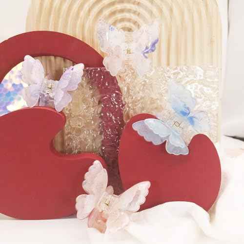 Fantasy Gradient Color Double Layered Butterfly Hair Clips, Medium Acrylic Claw Clips for Thick Thin Hair, Non-Slip Butterfly Jaw Clips, Beautiful Hair Accessories for Girls and Women (Jelly double)