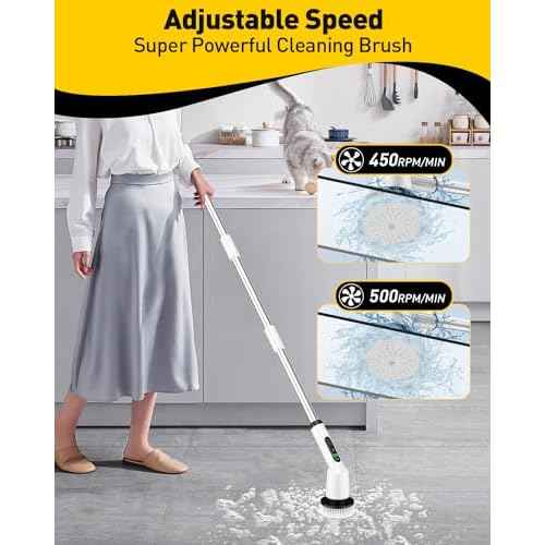 Electric Spin Scrubber for Cleaning Bathroom, Shower Scrubber Cordless Cleaning Brush with IPX7 Waterproof & 2 Speed,Cleaning Brush Cleaning Supplies for Shower Tub Kitchen Tile Toilet Silver