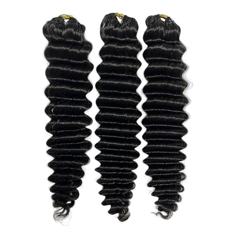 Feather Human Hair Crochet Bundles Knotless Deep Loose Wave Extensions Lightweight Micro Twists Pre Separated Crochet Hair For Braiding Curly 14Inch 120g 100Strands
