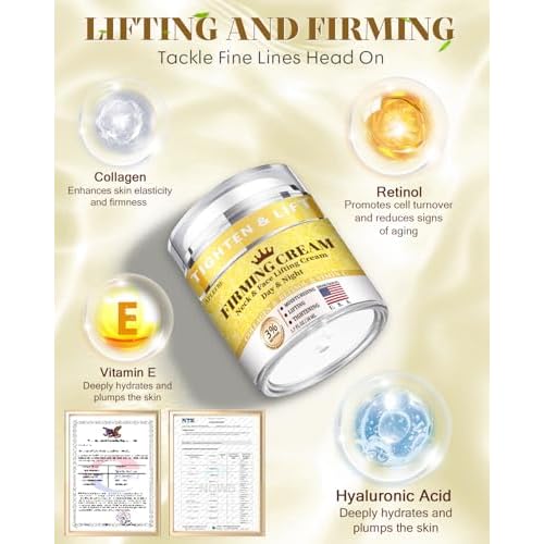 3% Retinol Cream Face Moisturizer, Anti Aging Neck Firming Cream with Collagen, Day & Night Face Cream with Hyaluronic Acid, Lifting & Tightening Wrinkle for Women & Men, 1.7 FL OZ, 3PC