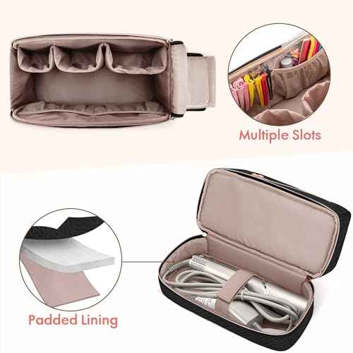 Teamoy Travel Carrying Case Compatible with Shark Flexstyle, Double-Layer Storage Bag for Shark Hyperair, Portable Travel Organizer for Dyson Airwrap Styler and Attachments, Black Quilted