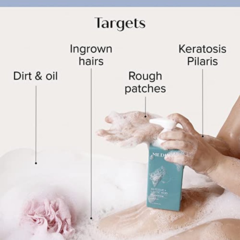 Medix 5.5 Glycolic Acid + Lactic Acid Exfoliating Body Wash Gel | KP Bump Eraser | AHA Exfoliant Skin Care Body Cleanser | Keratosis Pilaris & Acne | Anti Aging AHA Foaming Body & Face Wash, 2-Pack