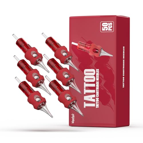 Wormhole Tattoo Cartridge Needles, 50pcs Mixed Sizes Disposable Finger Ledge Tattoo Needles #10 Standard 3RL 5RL 7RL 9RL 11RL Round Liner for Tattoo Machine Tattoo Gun Tattoo Supplies