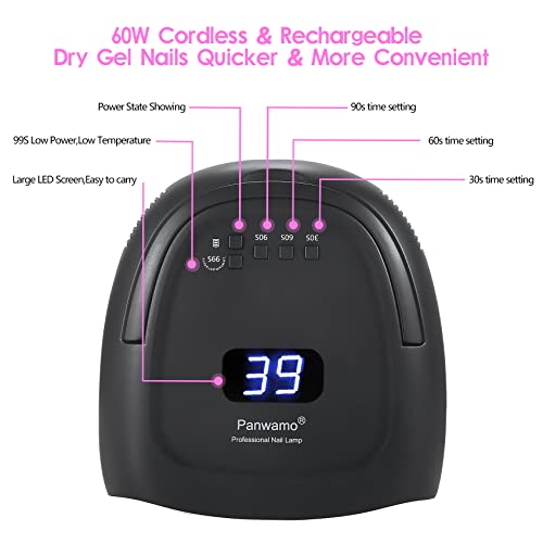 Rechargeable UV Light for Nails, 60w Cordless UV Led Nail Lamp with 42 Red-Light Beads, Automatic Sensor & Portable Nail Dryer, Professional Gel Nail Lights Nail Art Manicure Tools for Gel Polish