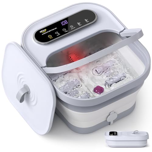ALLJOY Foot Spa Bath Massager with Heat, Collapsible Foot Massager Spa Soaking Tub with Bubbles, Pumice Stone, Timer, 6 Shiatsu Massage Rollers Pedicure FootSpa for Relaxation, Gifts for Dad, Mom