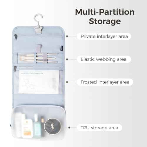 pack all Hanging Travel Toiletry Bag, Foldable Cosmetic Bag with Multiple Compartments, Water-Resistant Makeup Bag for Toiletries, Accessories (Light Blue)