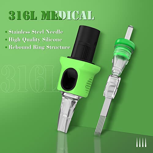 INKin Kelly 80Pcs Finger Ledge Assorted Tattoo Cartridges Needles 3RL 5RL 7RL 9RL 11RL Round Liner #10 Bugpin Mix Kit L-Taper with Membrane Tattoo Machine Pen Supply