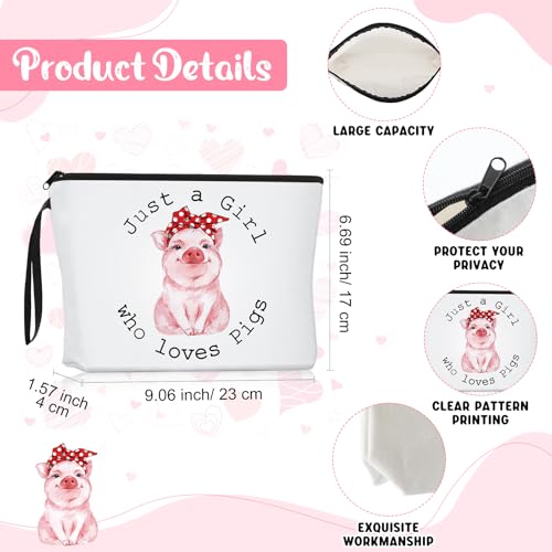 3 Pcs Cow Pig Lovers Gifts for Women Funny Travel Makeup Bag Portable Cosmetic Bag Cute Coffee Mug 11.8 oz Stainless Steel Keychain for Women Graduation Animal Lovers Gifts(Pig Style)