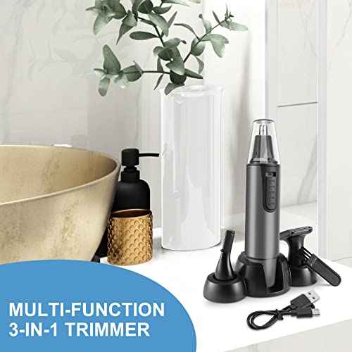 AREYZIN Nose Hair Trimmer for Men,Rechargeable Ear and Nose Trimmer Kit,Professional Painless Eyebrow Facial Hair Clipper, IPX7 Waterproof,Dual Edge Blades Easy Cleansing,Dark Gray