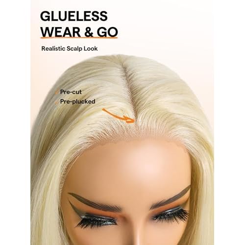 GORGIUS 613 Blonde Layered Wig Glueless Straight Synthetic Lace Front Wigs Pre Cut Pre Plucked Hairline 22 Inch