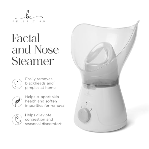 Bella Ciao 11-Piece Gentle Face Steamer Set with 2 Settings, At-Home Facial Spa Kit with Accessories, Facial Essentials, Includes Cleansing Brush and Blackhead-Remover Tools for Deep Pore Cleaning