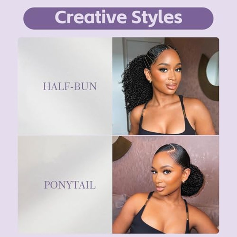OQ Hair Afro Curly Half Wig Human Hair 180% Density 3 In 1 Beginner Friendly Glueless Wear and Go Kinky Curly Half Human Hair Wig for Women 14 Inch