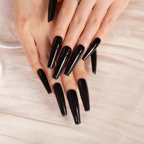 LOVFUL Press on Nails Red Sole Black Red | Handmade with Full Covered Crystals | Reusable Full Cover Nails | Coffin Mid length 1.7 in | H22-S