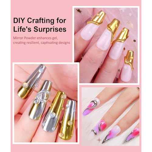 3D Nail Gel and Chrome Nail Powder BISHENGYF - 15g No Wipe 3D Sculpting Gel with Rose Gold Pink White Chrome Powder Non-Sticky Nail for Home Art DIY